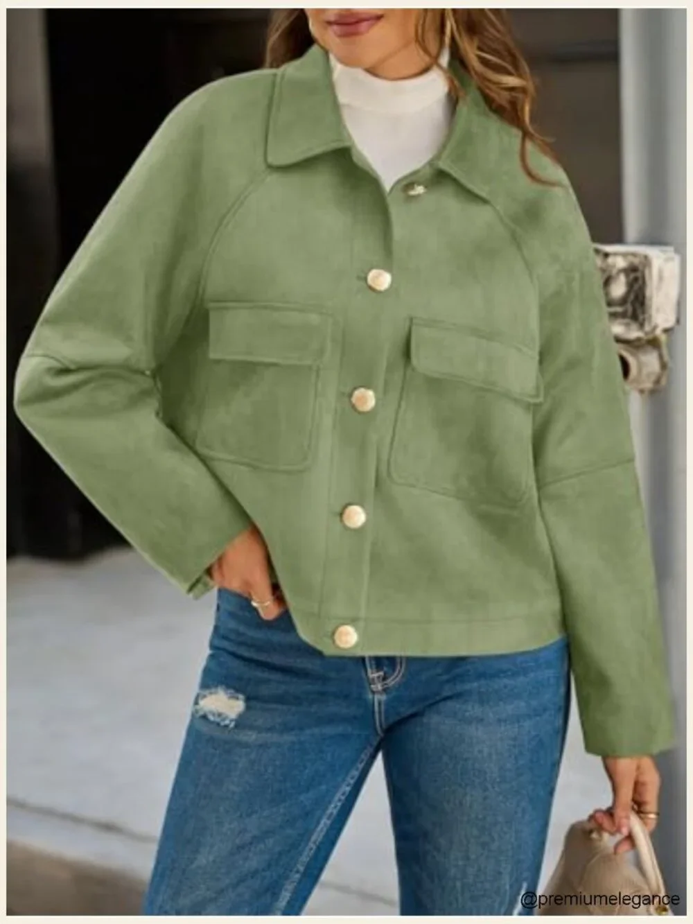 Faux Suede Leather Jackets Cropped Vintage Shackets Lapel Collar Button Down